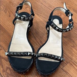 Christian Louboutin Black Studded Sandals with Ankle Straps